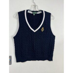 RALPH LAUREN ACTIVE navy blue cotton cable knit vest Preppy Crescent XL Tennis